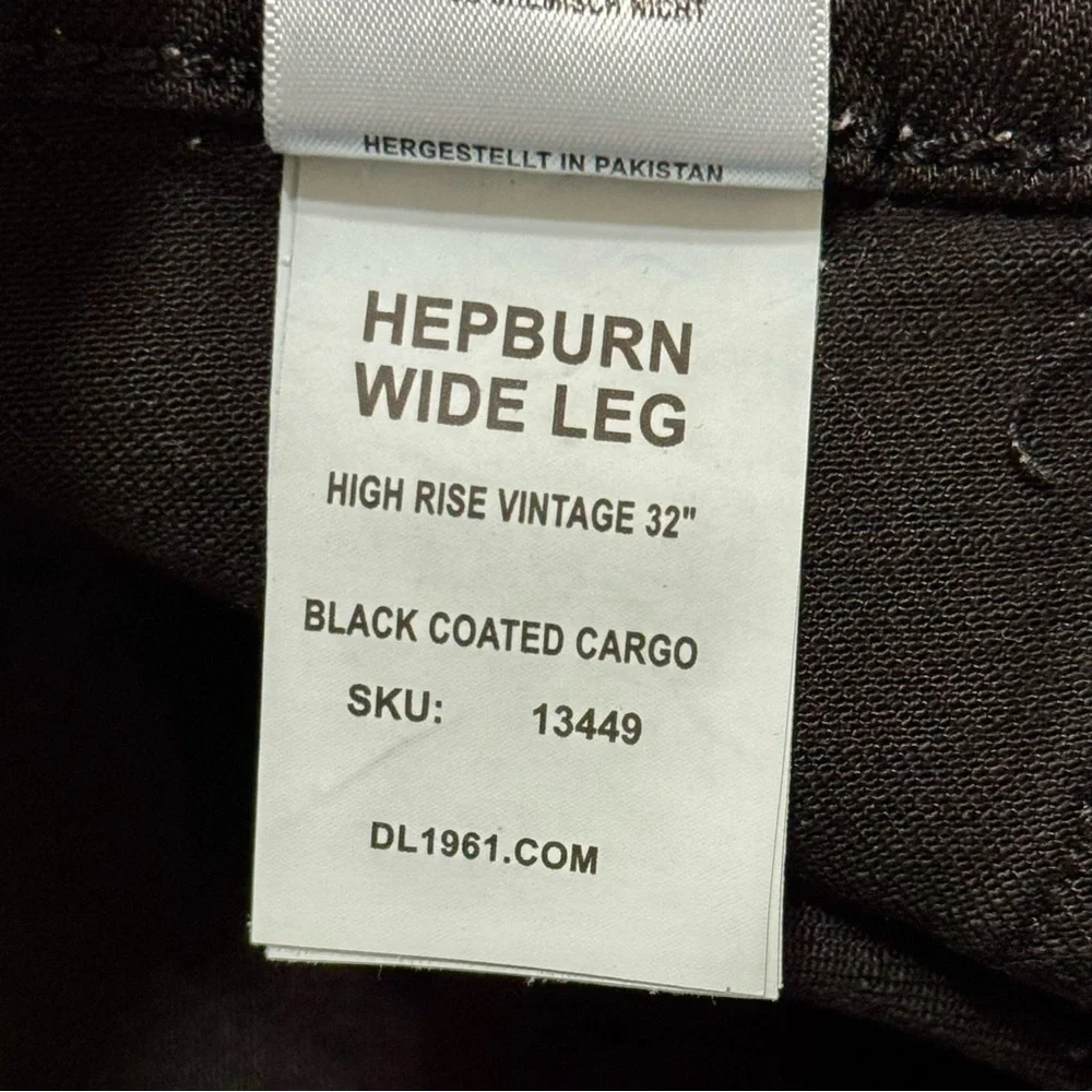 DL1961 Hepburn Wide Leg High Rise Vintage Black Coated Cargo Jeans Pants Sz 33